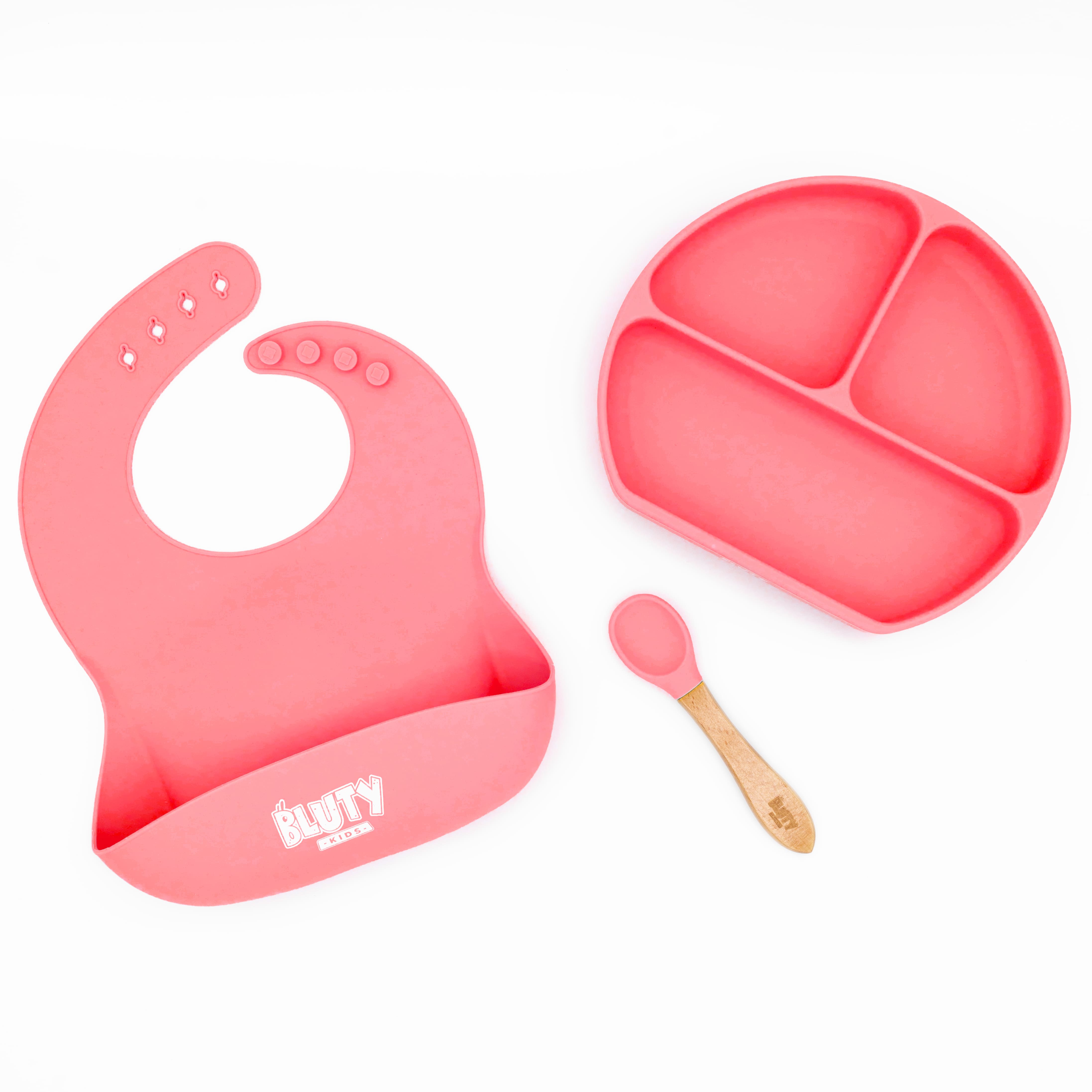 Baby Feeding Set - Silicone Bibs Babies Suction Bowls Baby Training Spoon-  Waterproof Baby Food Bibs First Stage Toddler Feeding Supplies-Cotton Candy  Pink